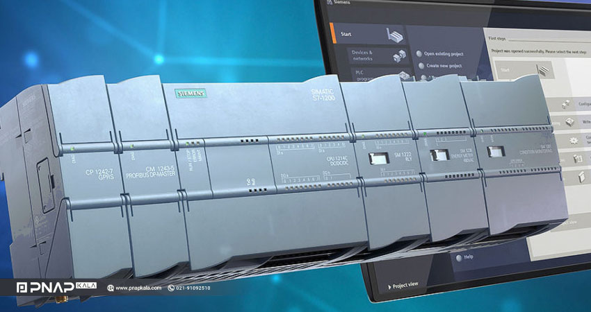 نمایی از پردازنده و چند ماژول s7 - 1200 در کنار تیا پرتال